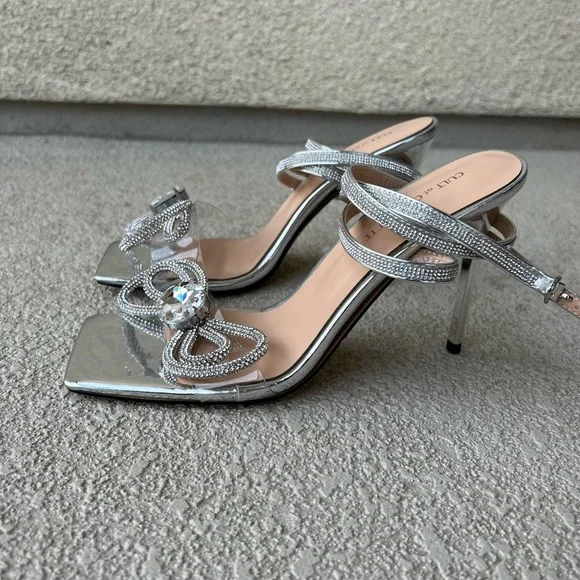 Cult of Coquette Elizabeth silver double bow heels size 8.5 - Picture 5 of 12